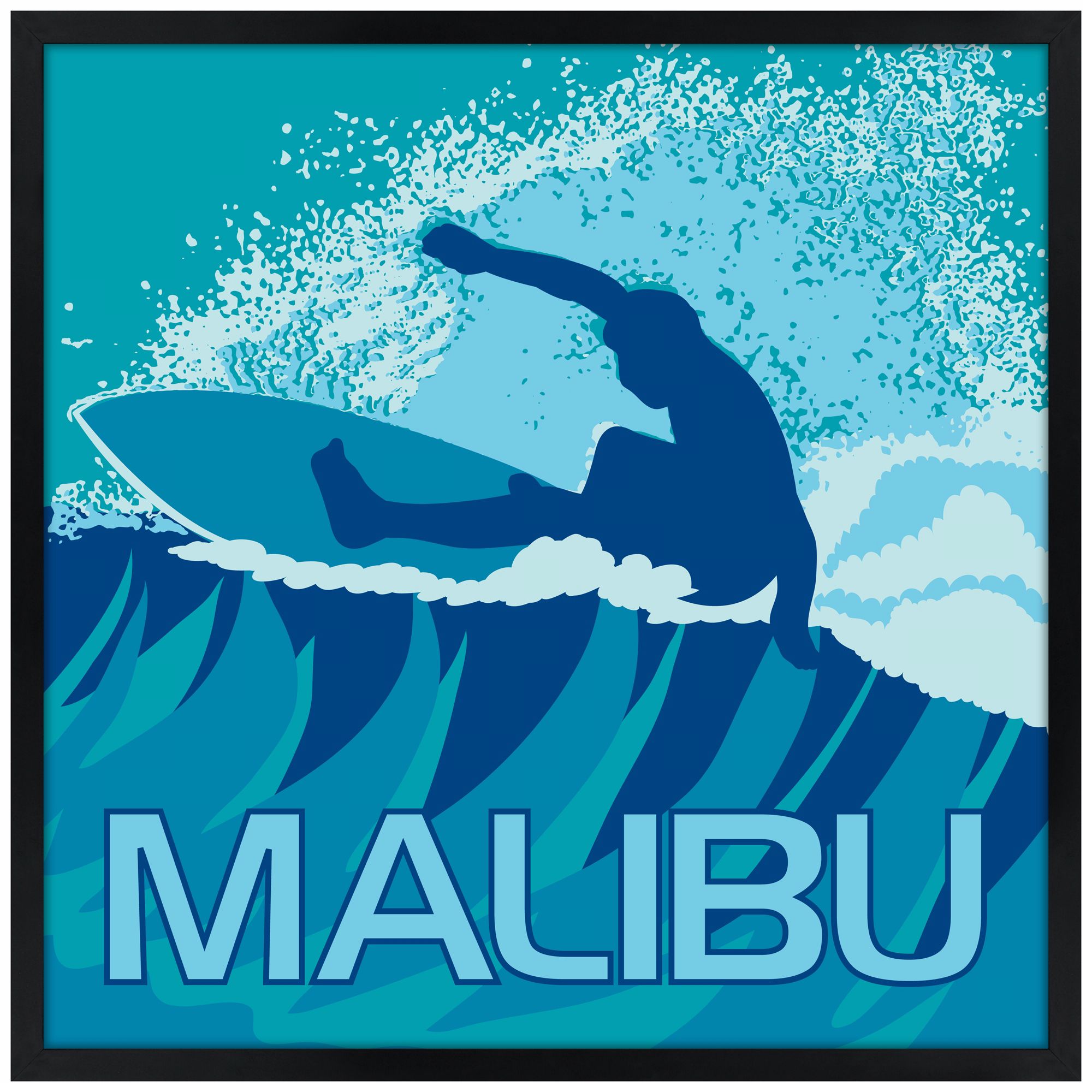 Malibu Surfer 26" Square Black Giclee Wall Art