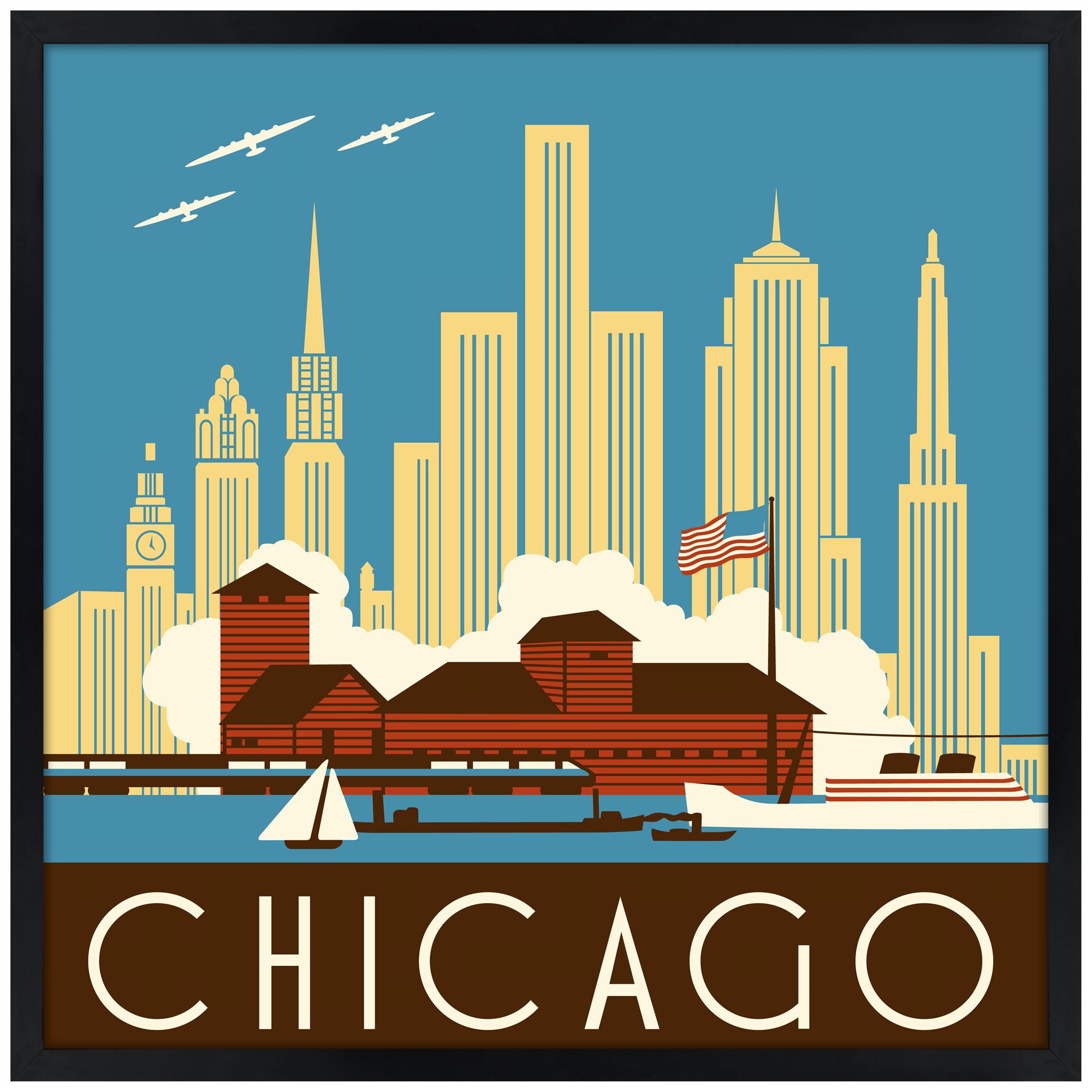 Chicago II 31" Square Black Giclee Wall Art