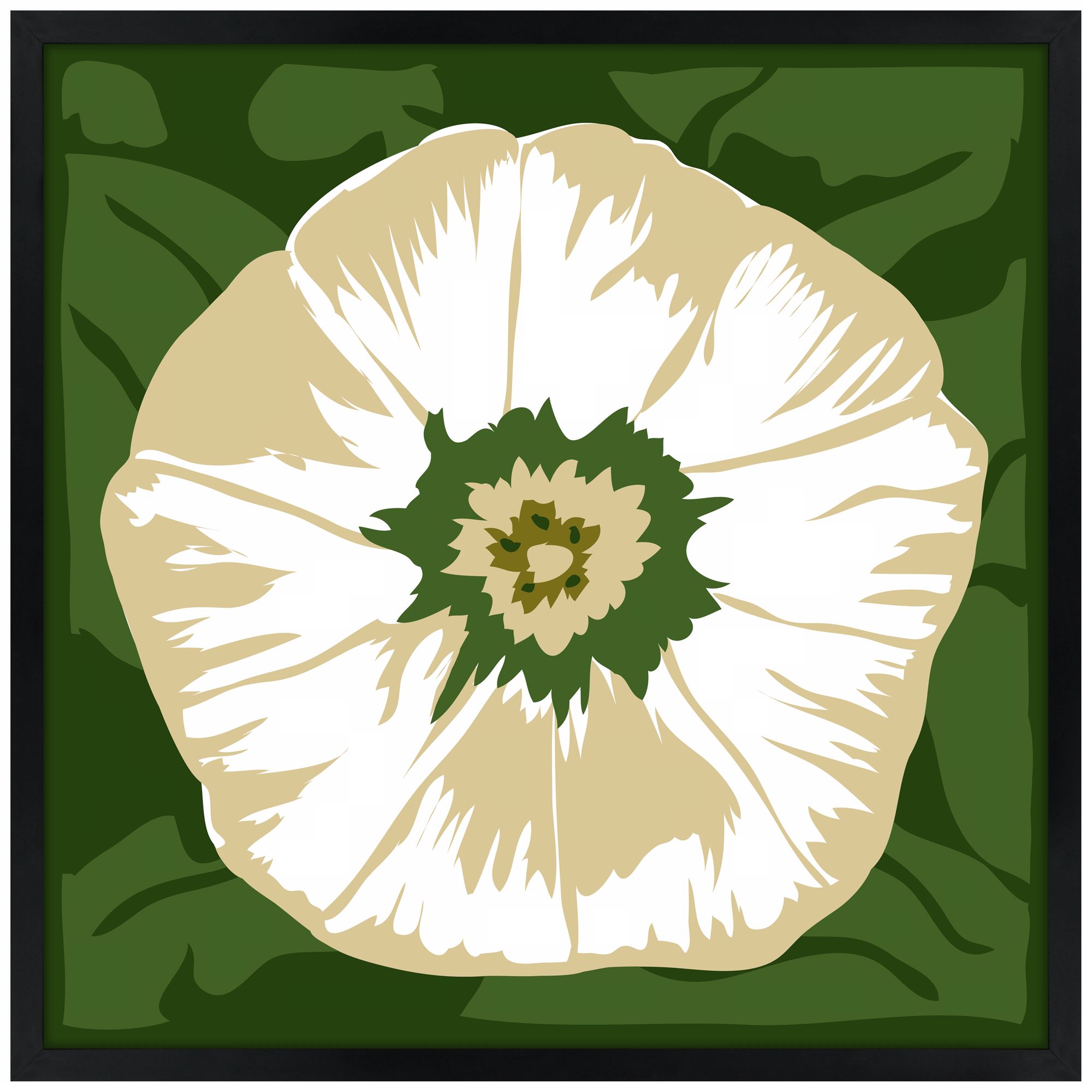 White Flower 31" Square Black Giclee Wall Art