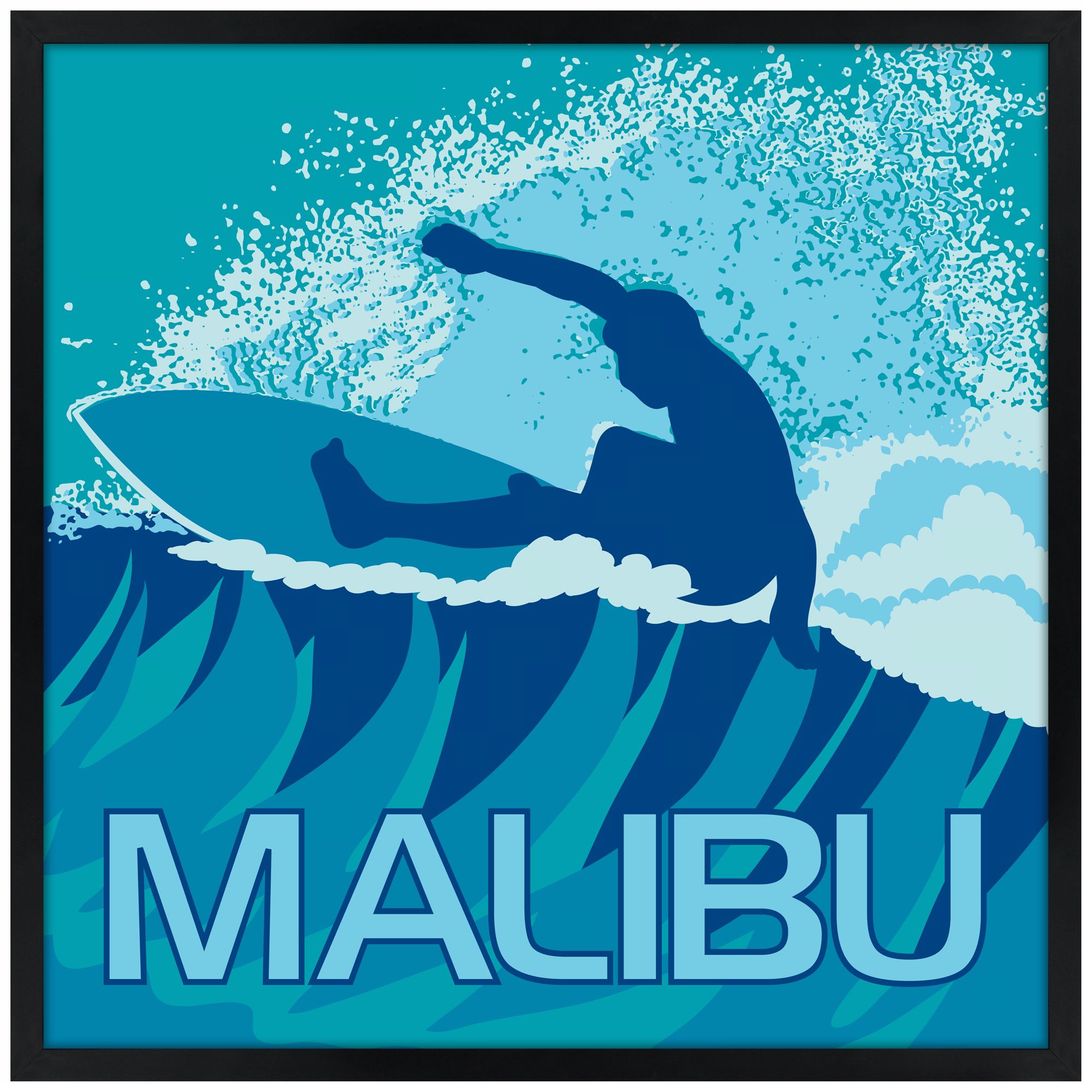 Malibu Surfer 31" Square Black Giclee Wall Art