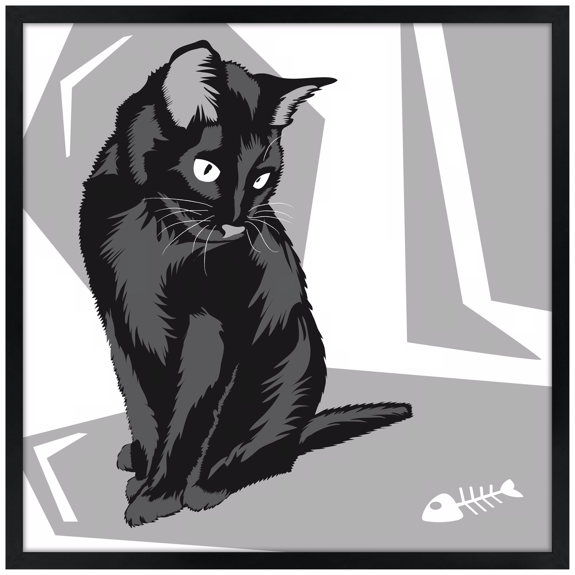 Curious Cat II 31" Square Black Giclee Wall Art
