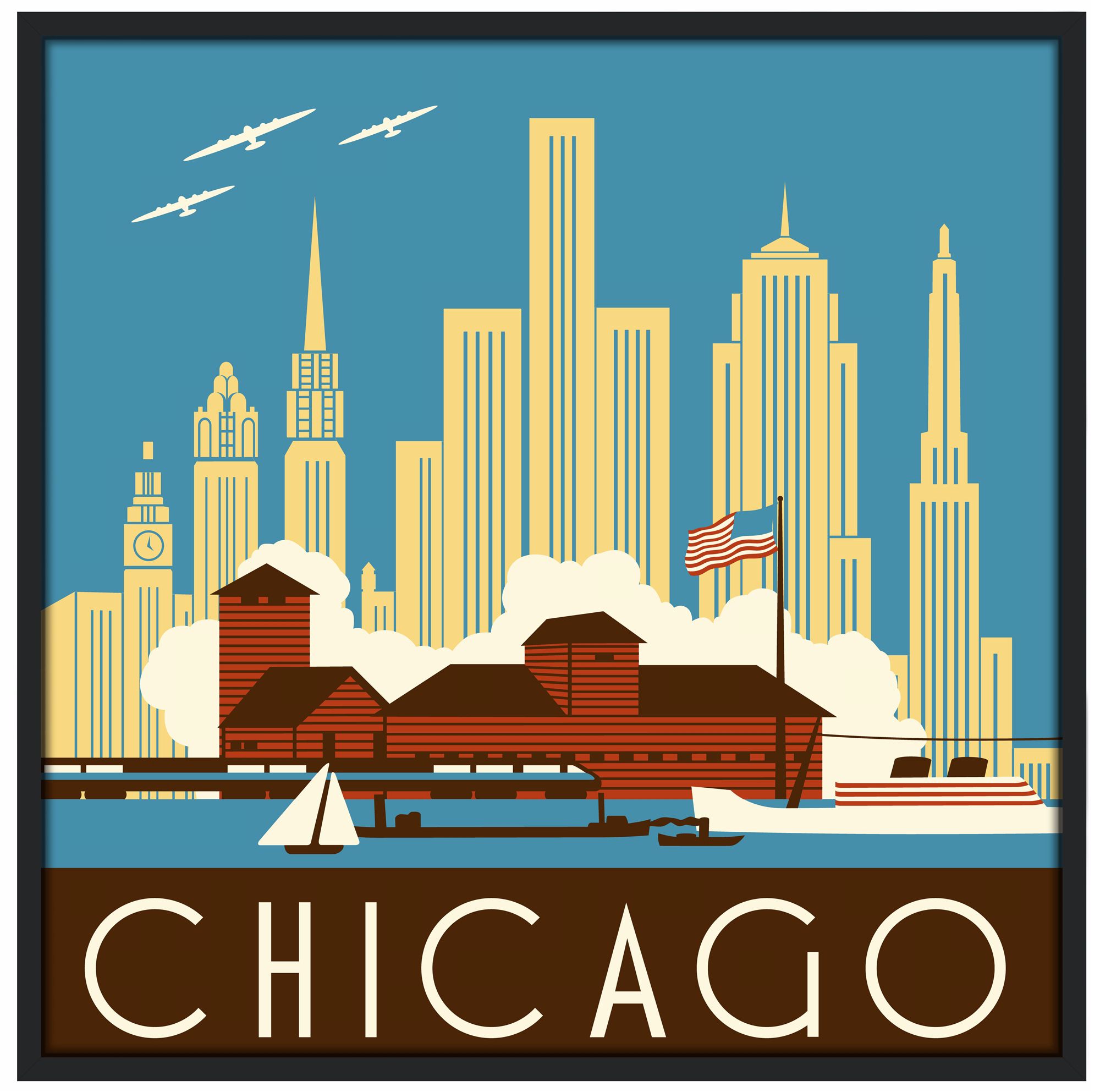 Chicago II 37" Square Black Giclee Wall Art