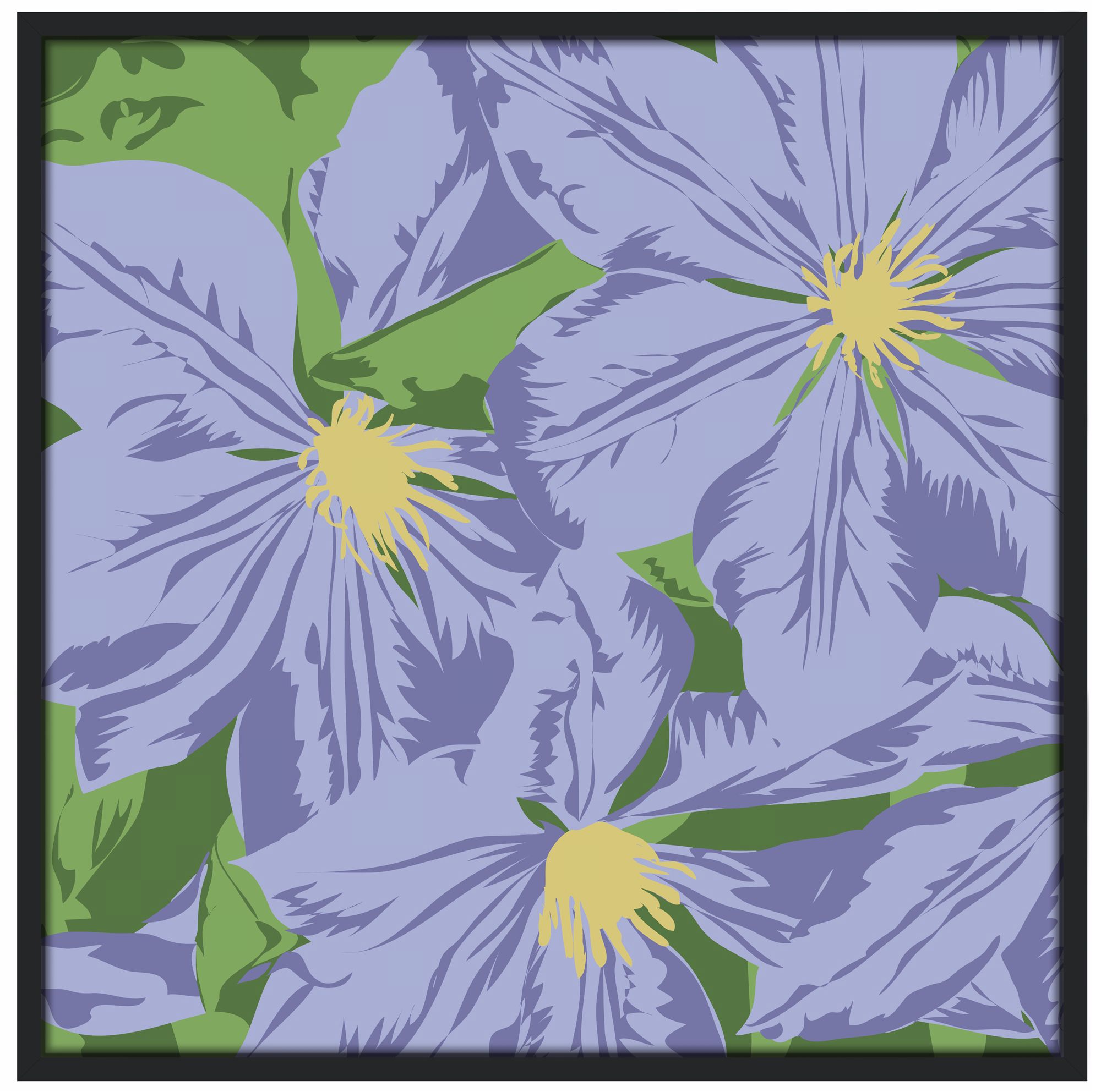 Purple Petals 37" Square Black Giclee Wall Art