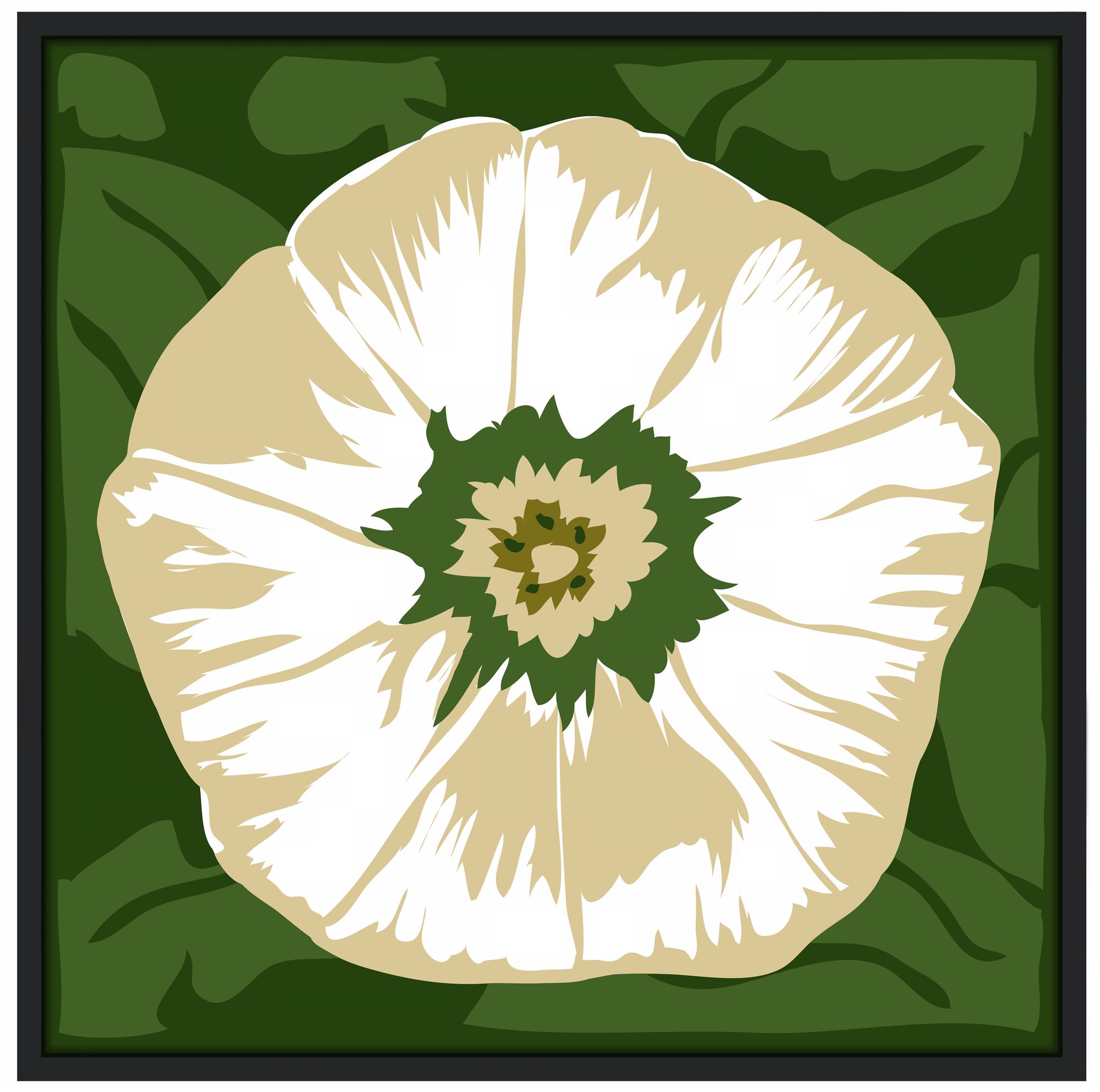 White Flower 37" Square Black Giclee Wall Art