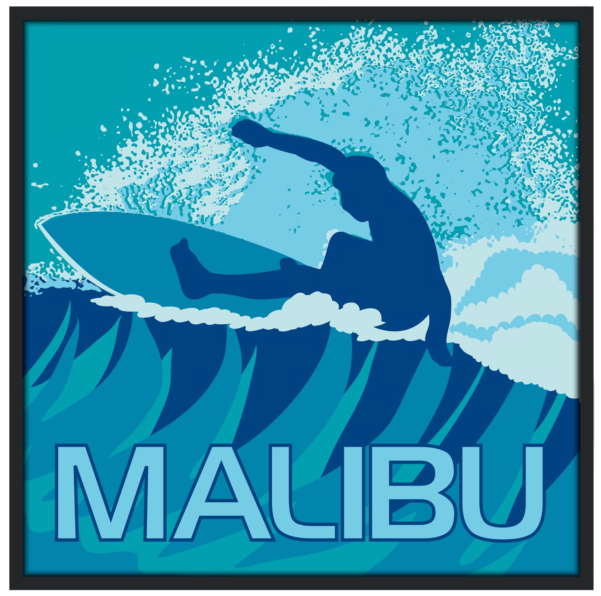Malibu Surfer 37" Square Black Giclee Wall Art
