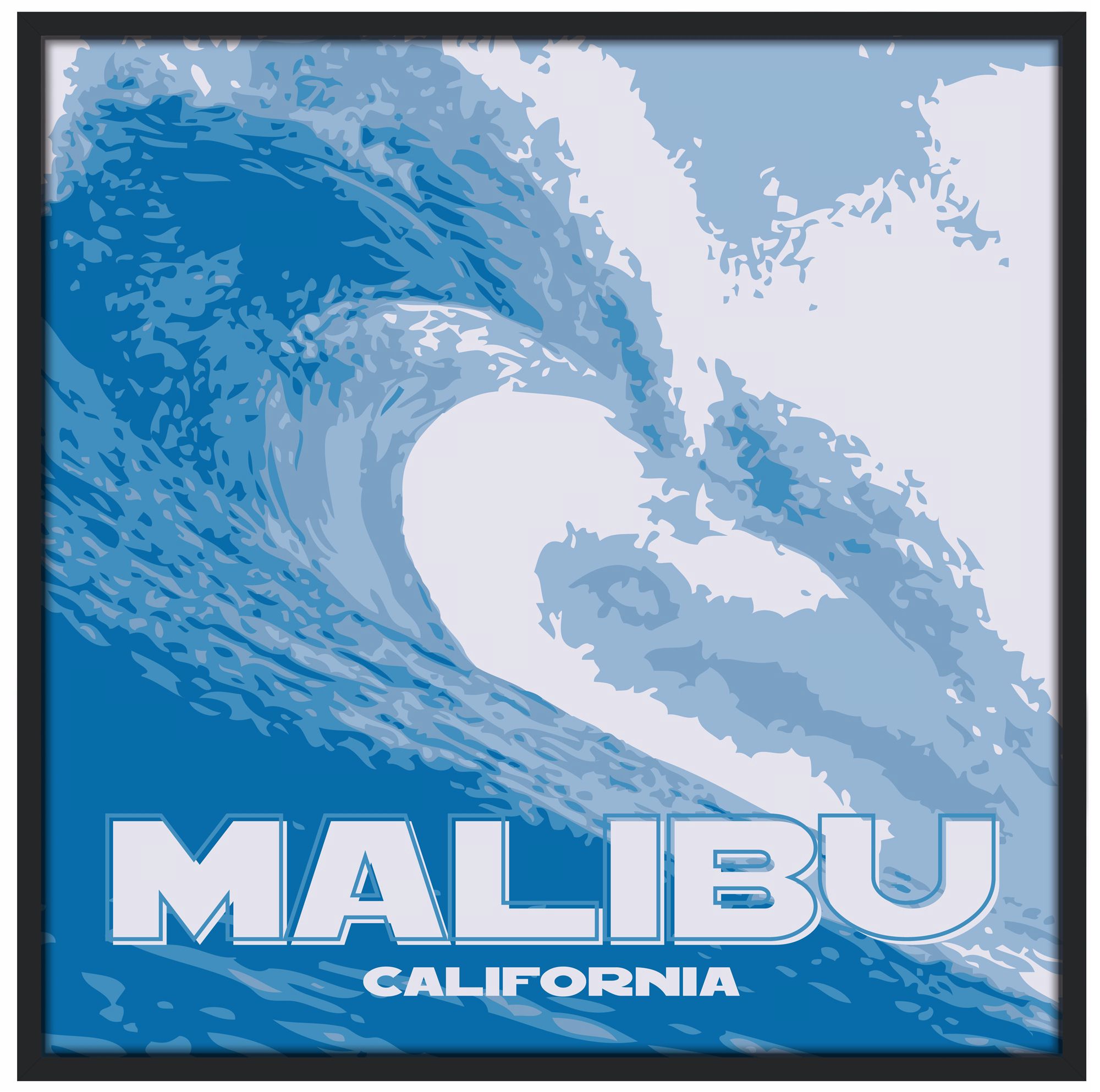 Malibu Wave 37" Square Black Giclee Wall Art