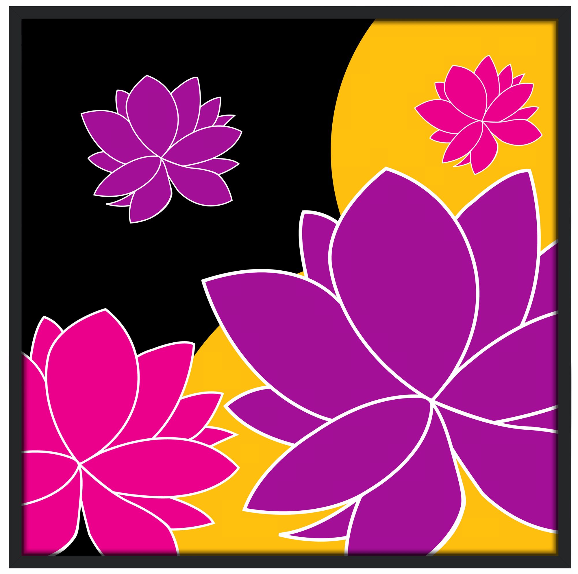 Lotus Float 37" Square Black Giclee Wall Art