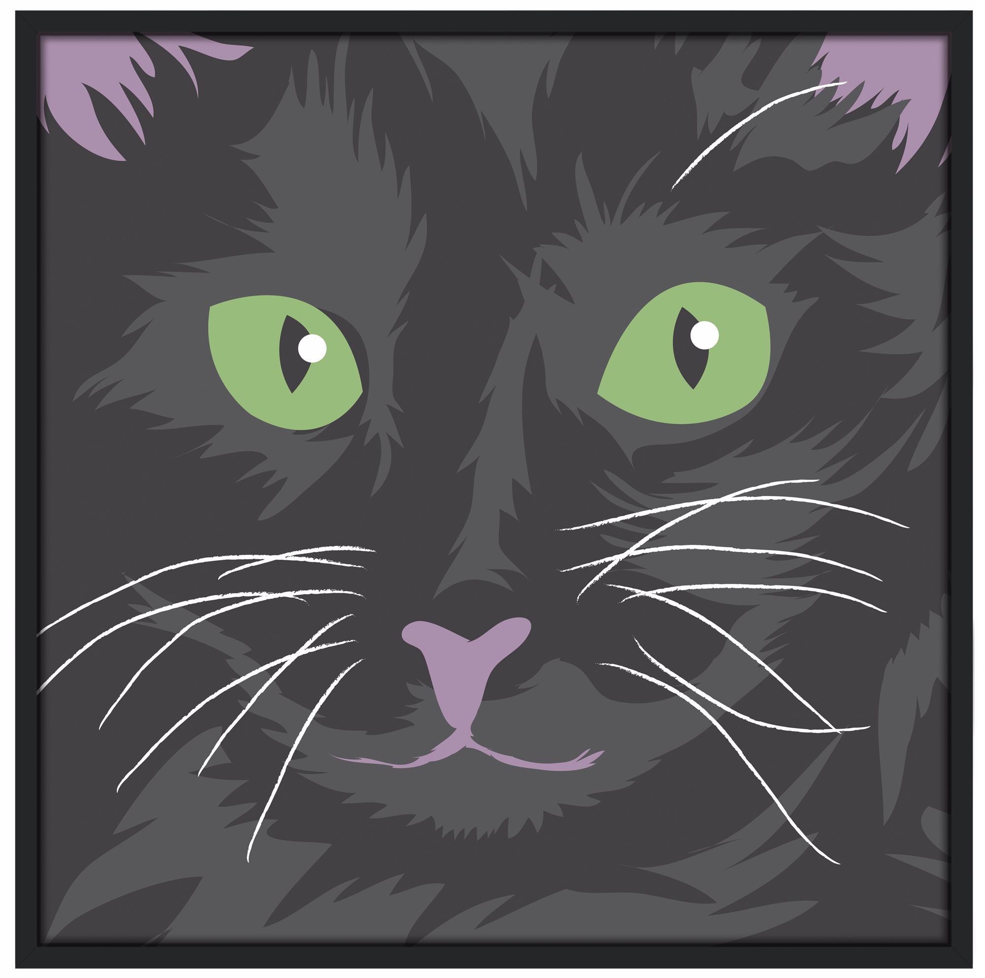 Happy Cat 37" Square Black Giclee Wall Art