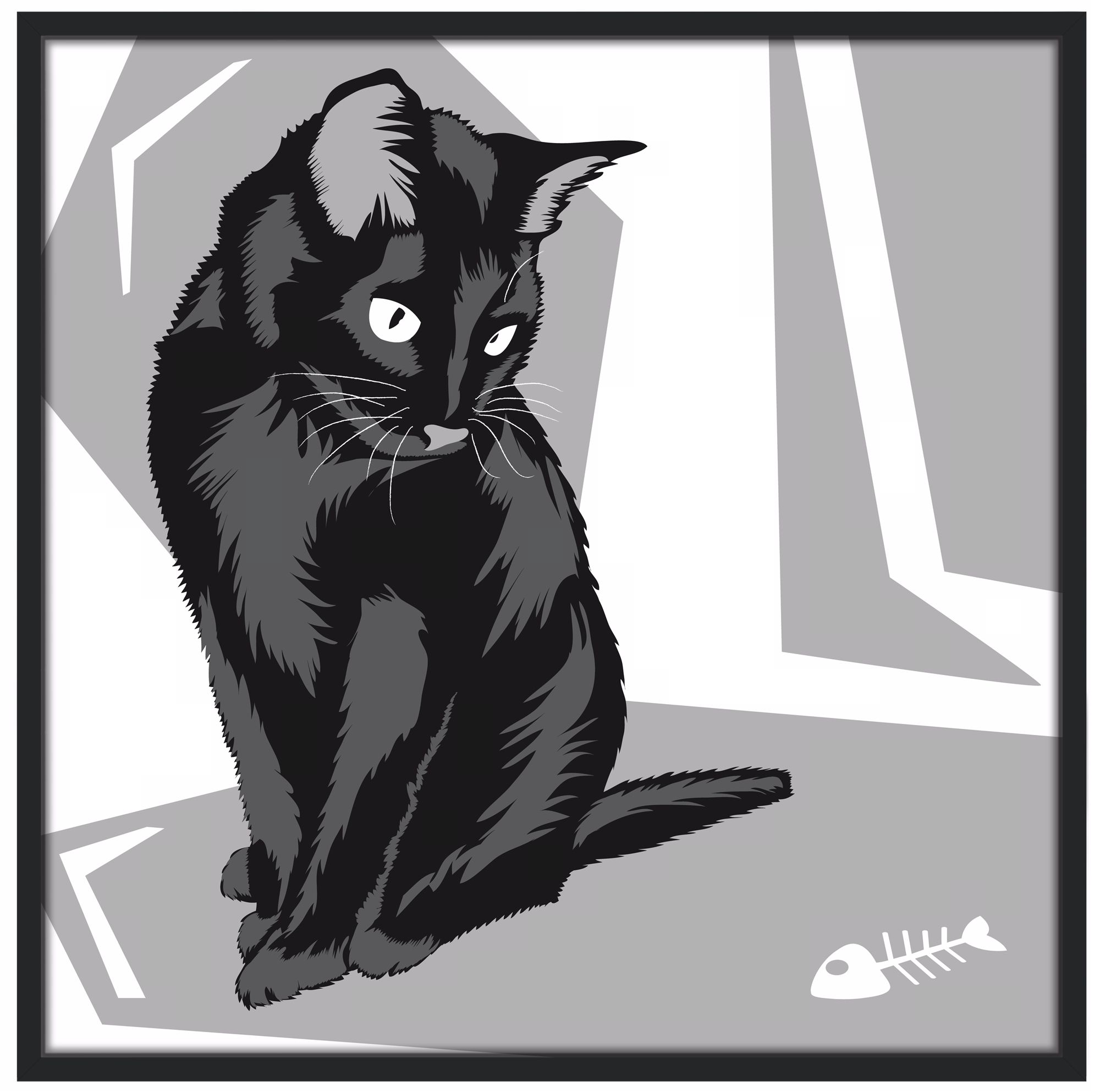 Curious Cat II 37" Black Square Giclee Wall Art