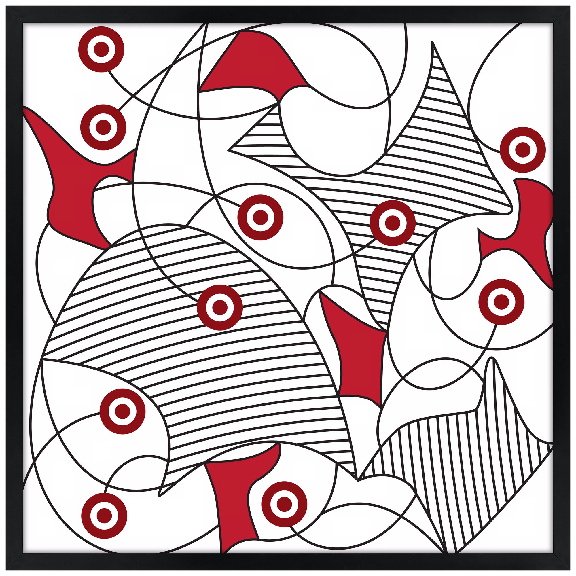 Red Fusion 21" Square Black Giclee Wall Art