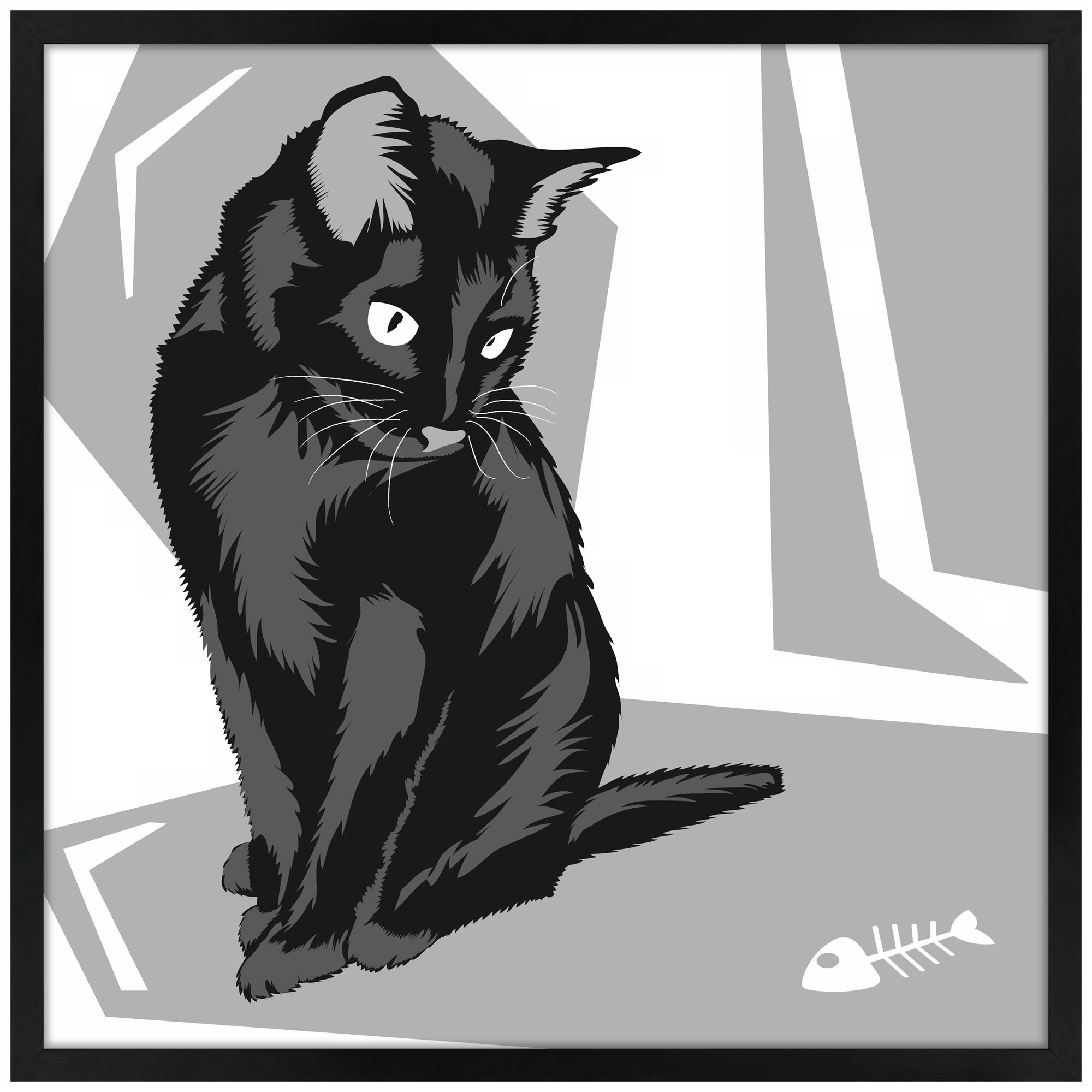 Curious Cat II 21" Square Black Giclee Wall Art