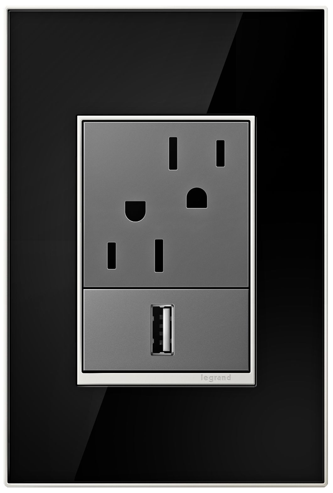adorne Mirror Black 1-Gang+ Real Metal Wall Plate with Outlets