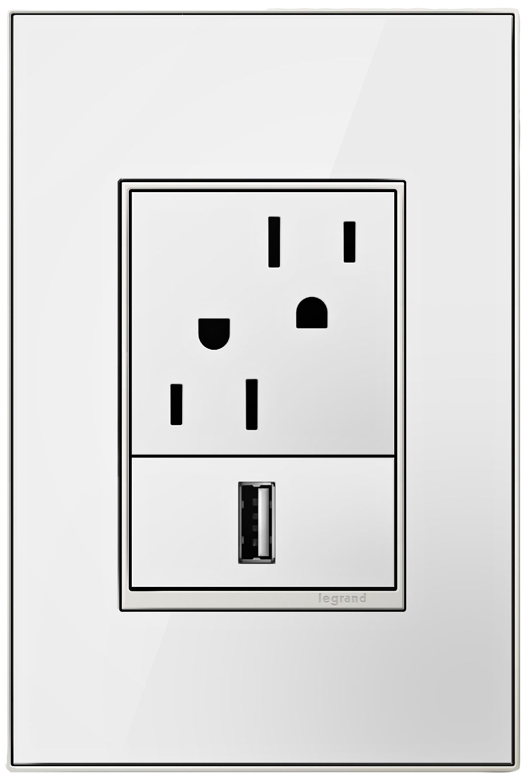 adorne Mirror White 1-Gang+ Real Metal Wall Plate with Outlets