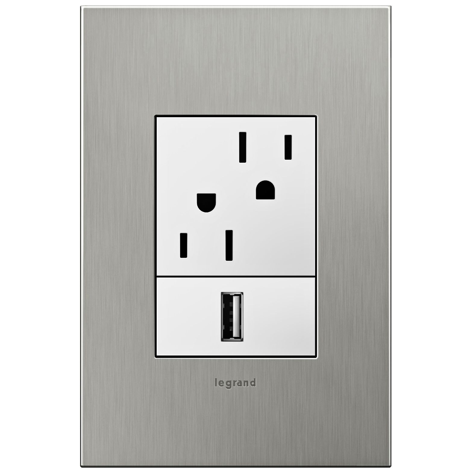 adorne Brushed Stainless 1-Gang+ Real Metal Wall Plate w/ Outlets