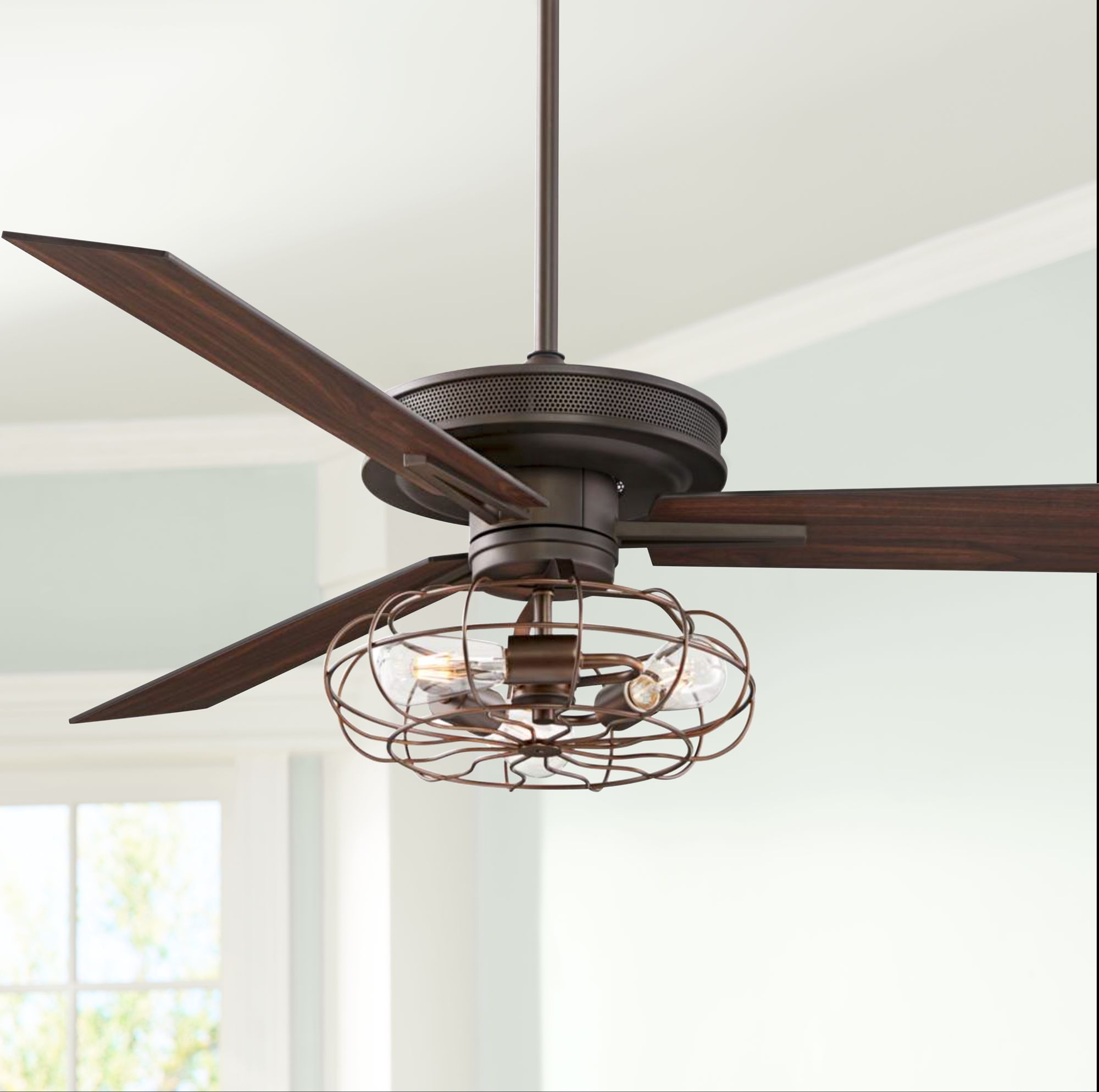 Details About 60 Industrial Ceiling Fan With Light Led Remote Bronze For Living Room