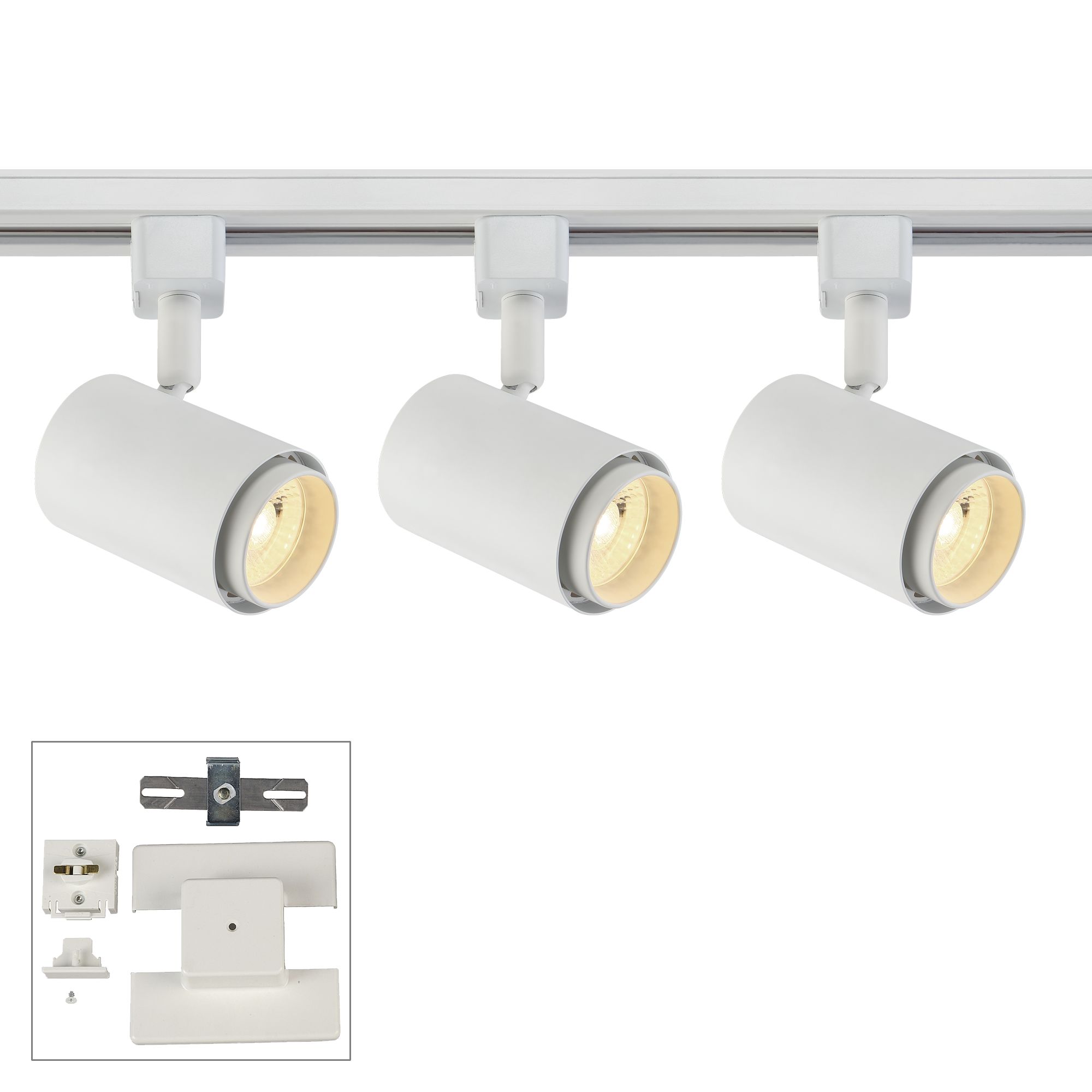 3-Light White Cylinder 10W LED Floating Canopy Track Kit