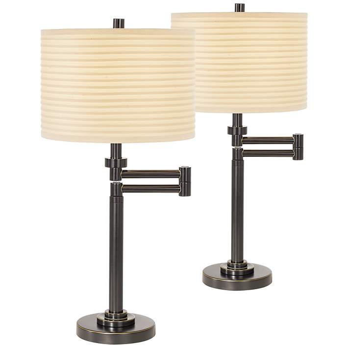 Neat Pleat Bronze Swing Arm Desk Lamps Set Of 2 57w01 Lamps Plus