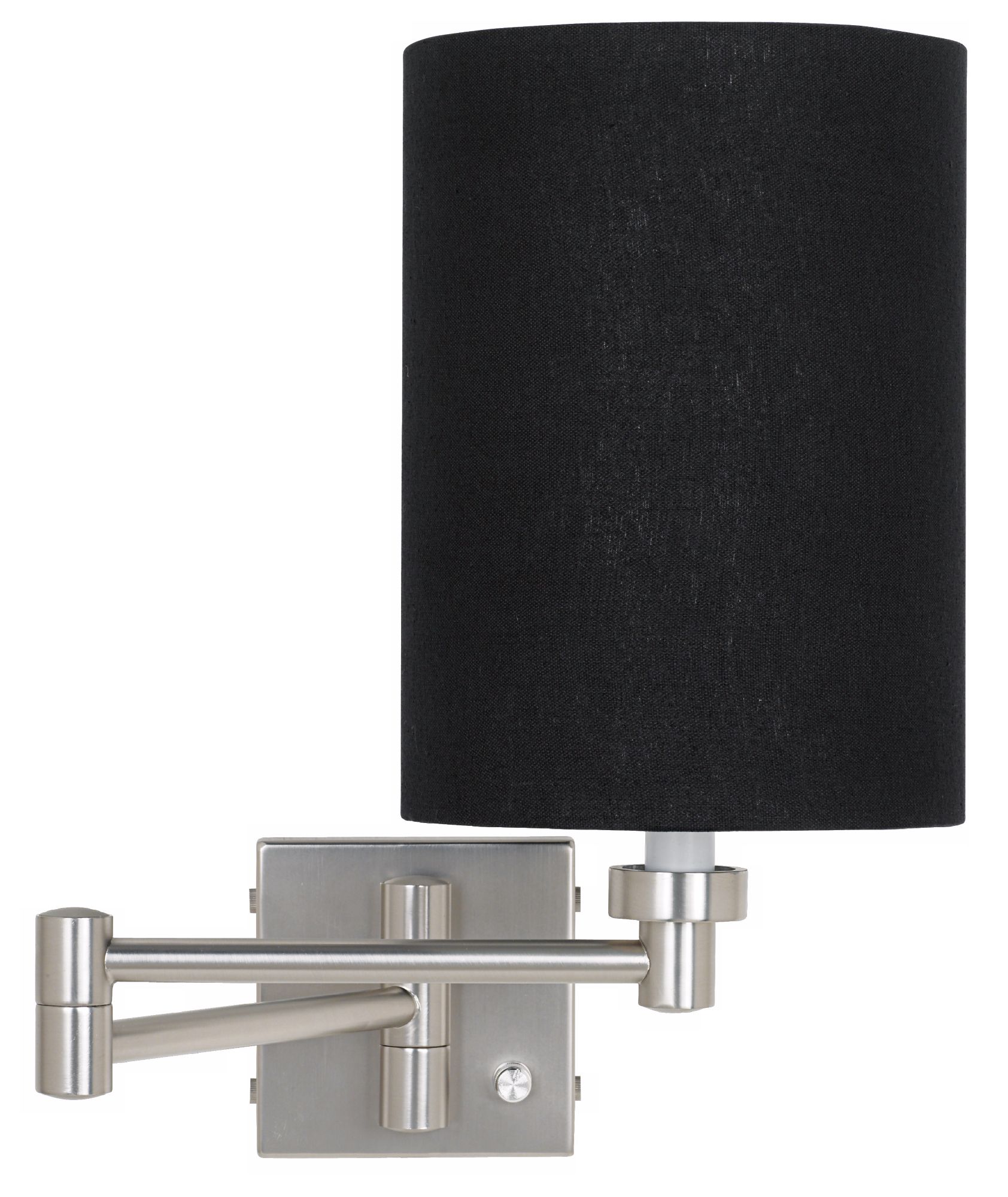 Black Linen Cylinder Brushed Nickel Plug-In Style Swing Arm