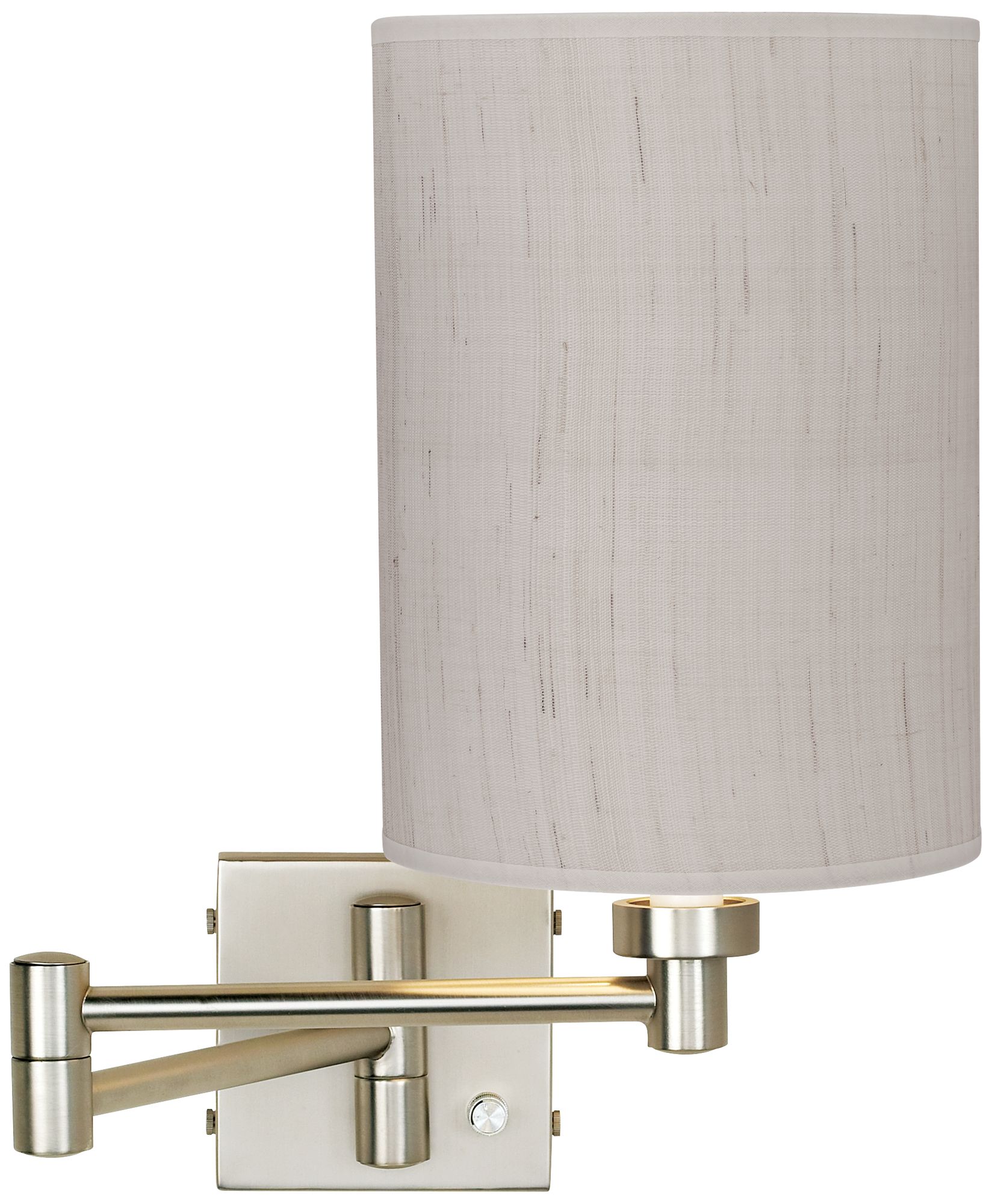 Brushed Nickel Ivory Cylinder Plug-In Swing Arm Wall Lamp