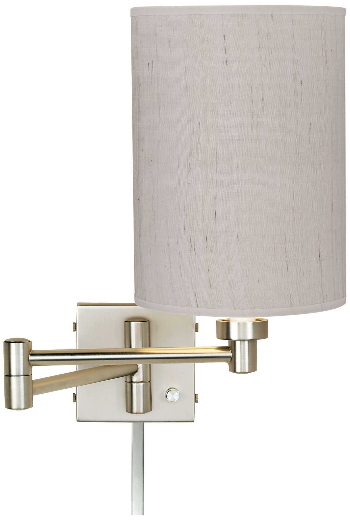 Ivory Linen Drum Brushed Nickel Swing Arm with Cord Cover