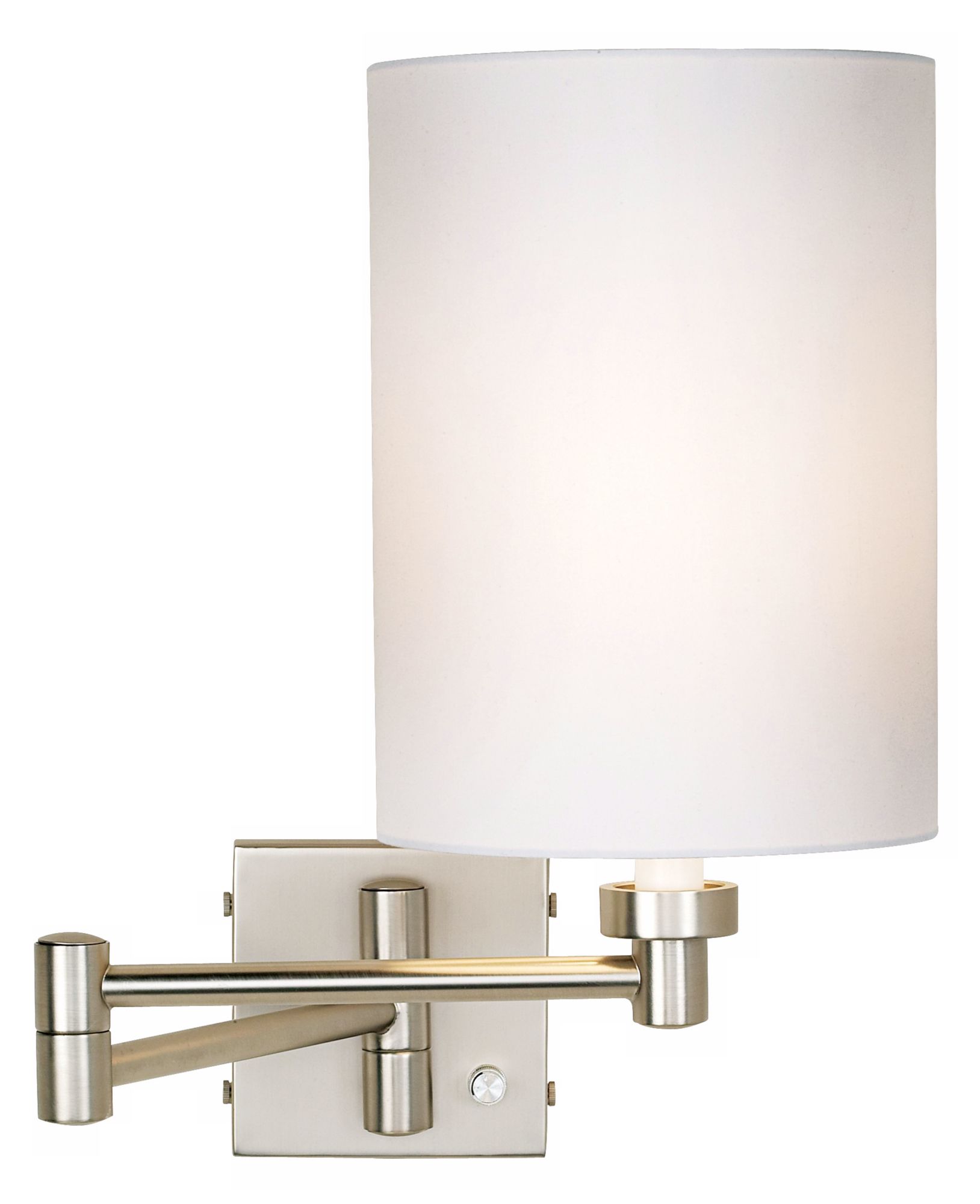 Brushed Nickel White Cylinder Plug-In Swing Arm Wall Lamp