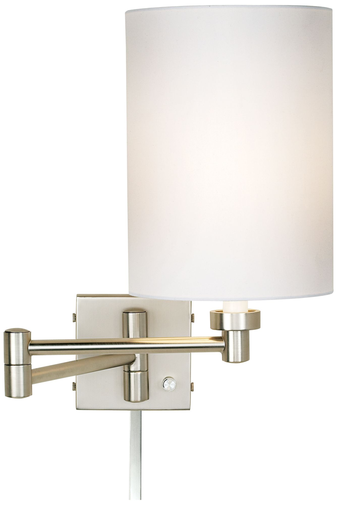 White Drum Brushed Nickel Swing Arm with Cord Cover