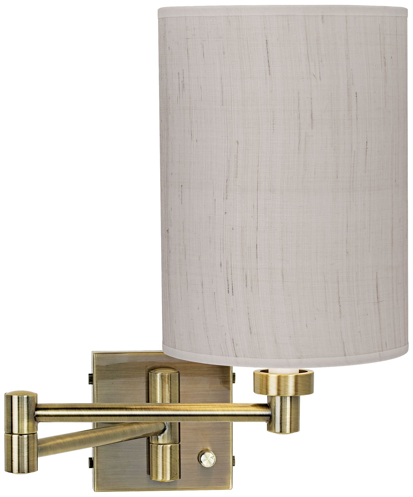 Ivory Linen Shade Antique Brass Plug-In Swing Arm Wall Lamp