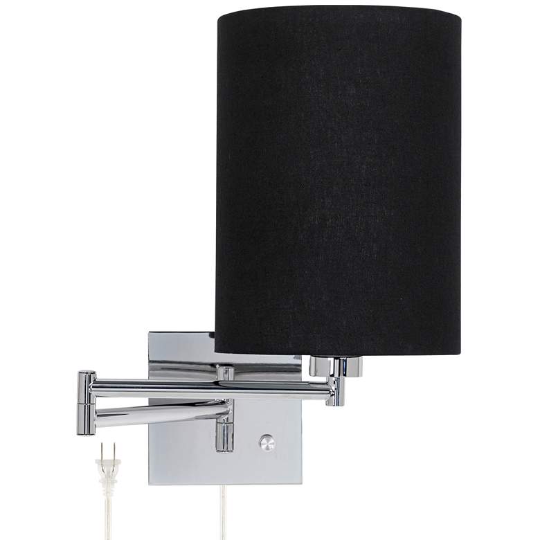 Black Cylinder Shade Plug-In Swing Arm Wall Lamp