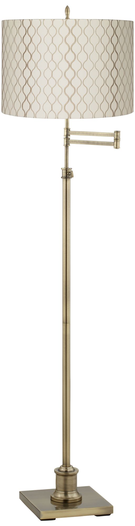 Westbury Brass Swing Arm Floor Lamp with Embroidered Shade