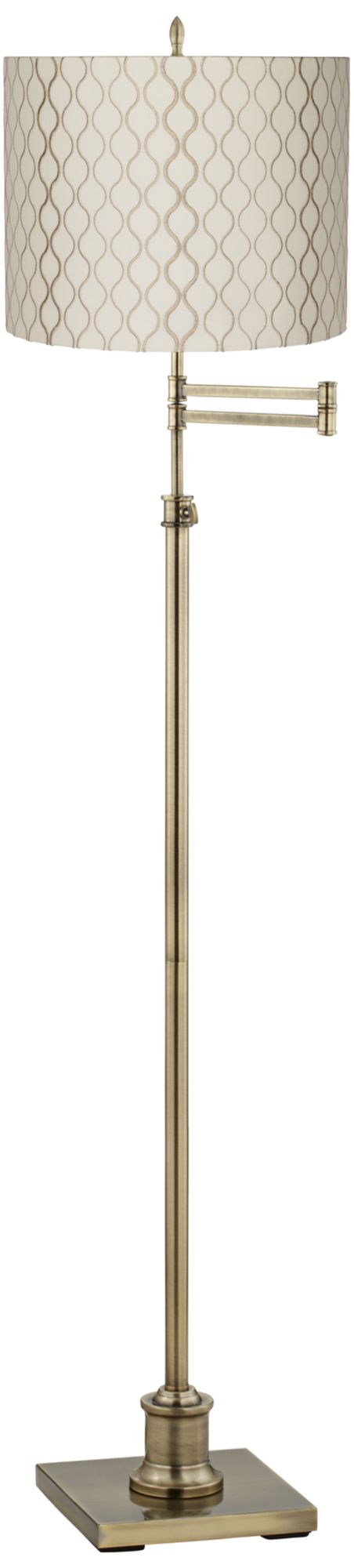 Westbury Embroidered Hourglass Brass Swing Arm Floor Lamp