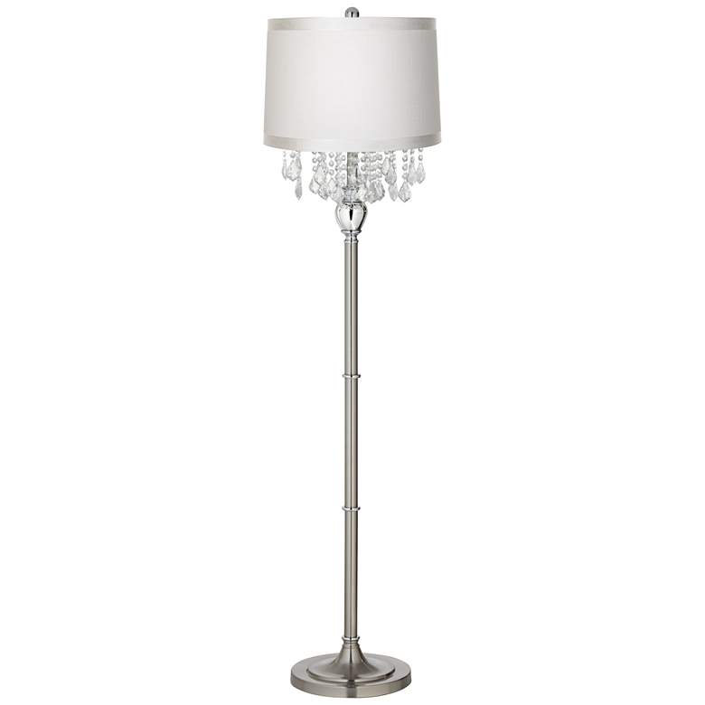 Image 2 Crystals Off-White Shade Satin Steel Floor Lamp