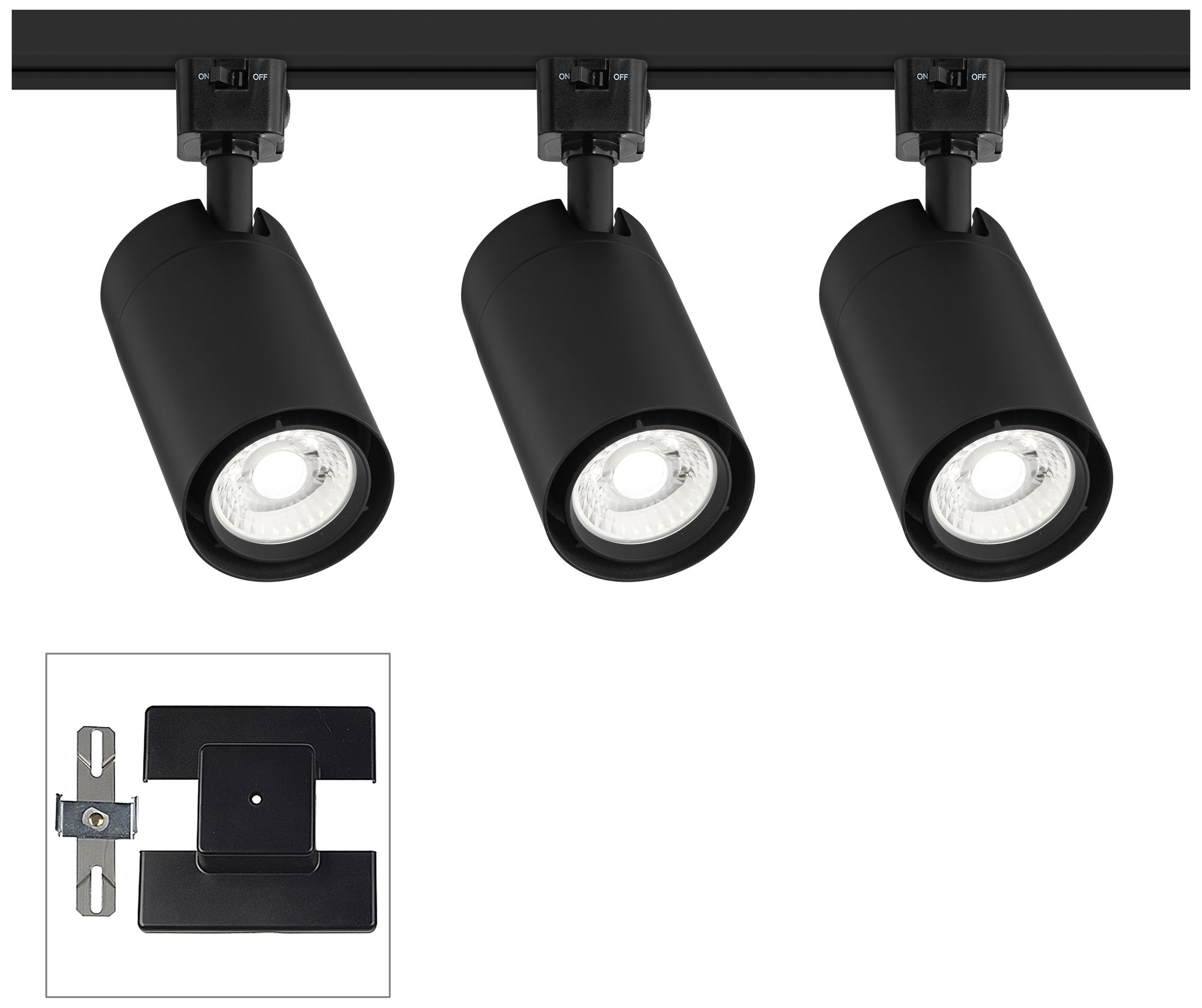 3Light Black Cylinder 15W LED Floating Canopy Track Kit 57X45