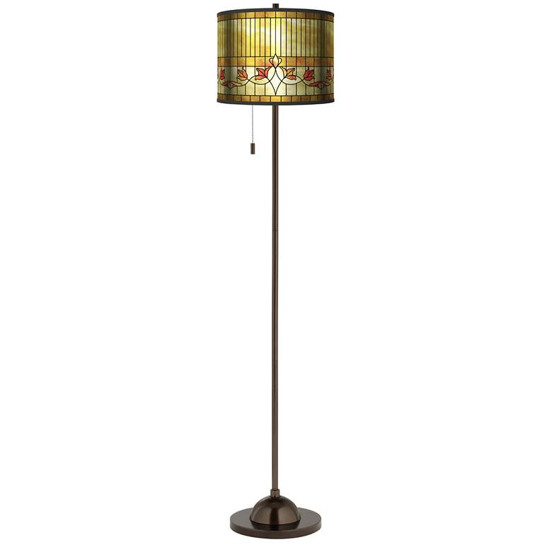 Tiffany-Style Lily Gold Metallic Giclee Bronze Club Floor Lamp