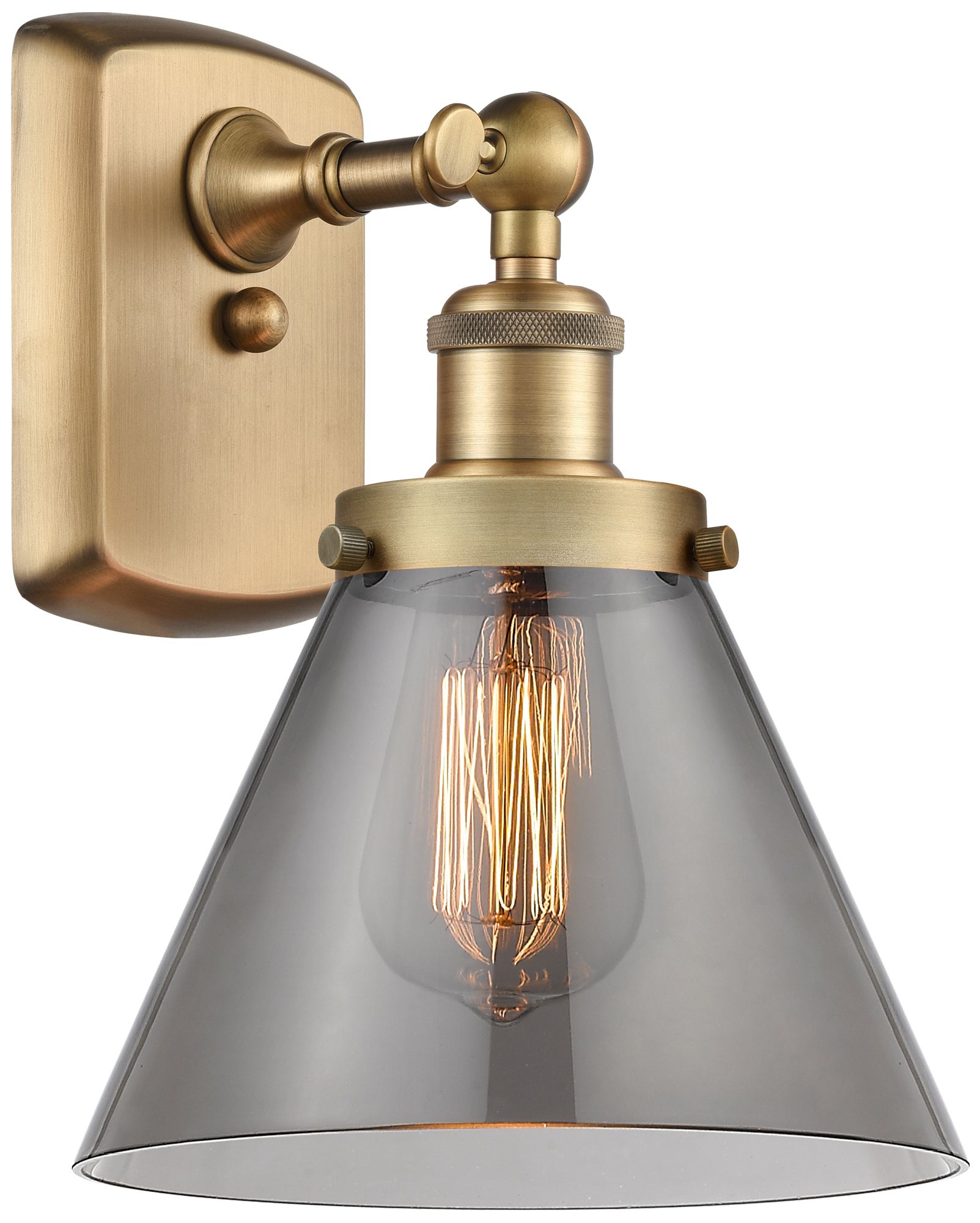 Innovations Lighting Ballston Urban Cone 13" High Brushed Brass Sconce W/ Plated Smoke Shad