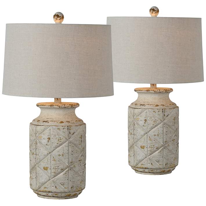 Hampton Distressed Dusky White Table, Distressed Table Lamps Set Of 2