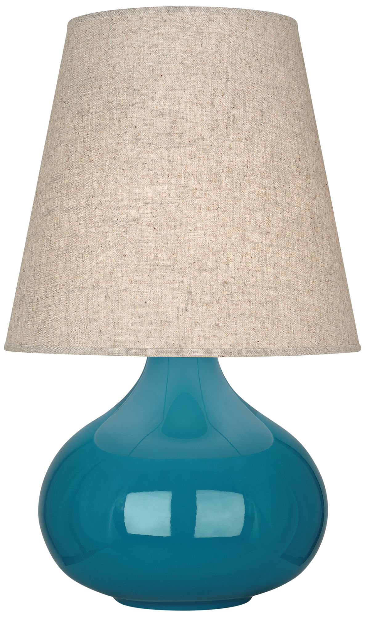Robert Abbey June Peacock Table Lamp with Buff Linen Shade