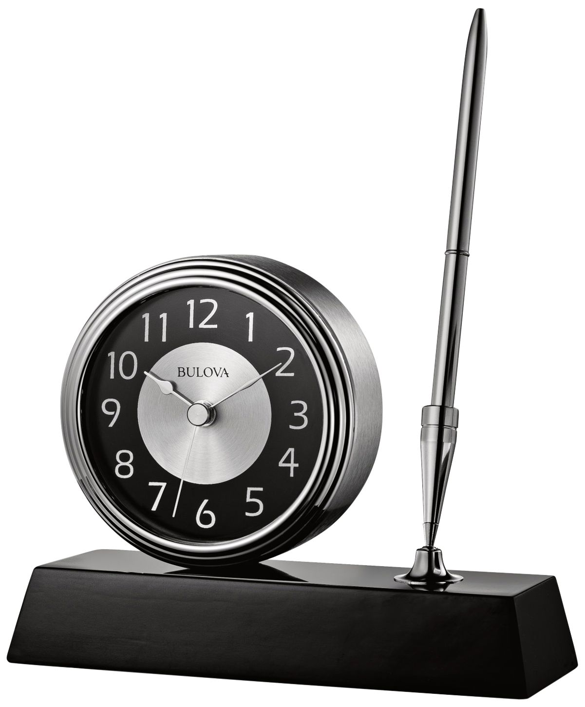 The Signature Black 5 3/4" Wide Clock and Pen Desk Set