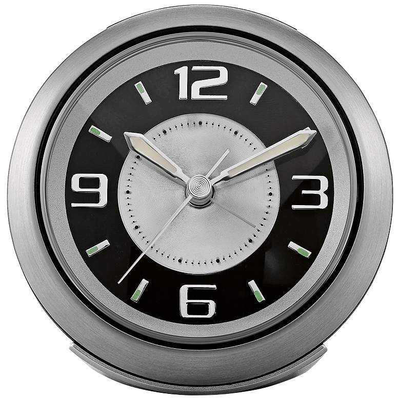 Image 1 Bulova Light Night Brushed Silver 3 3/4"W Alarm Clock