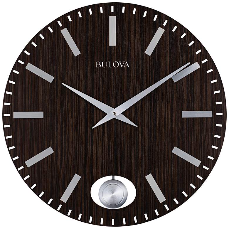 Image 1 Bulova Manhattan Zebrano Wood 24" Round Gallery Wall Clock