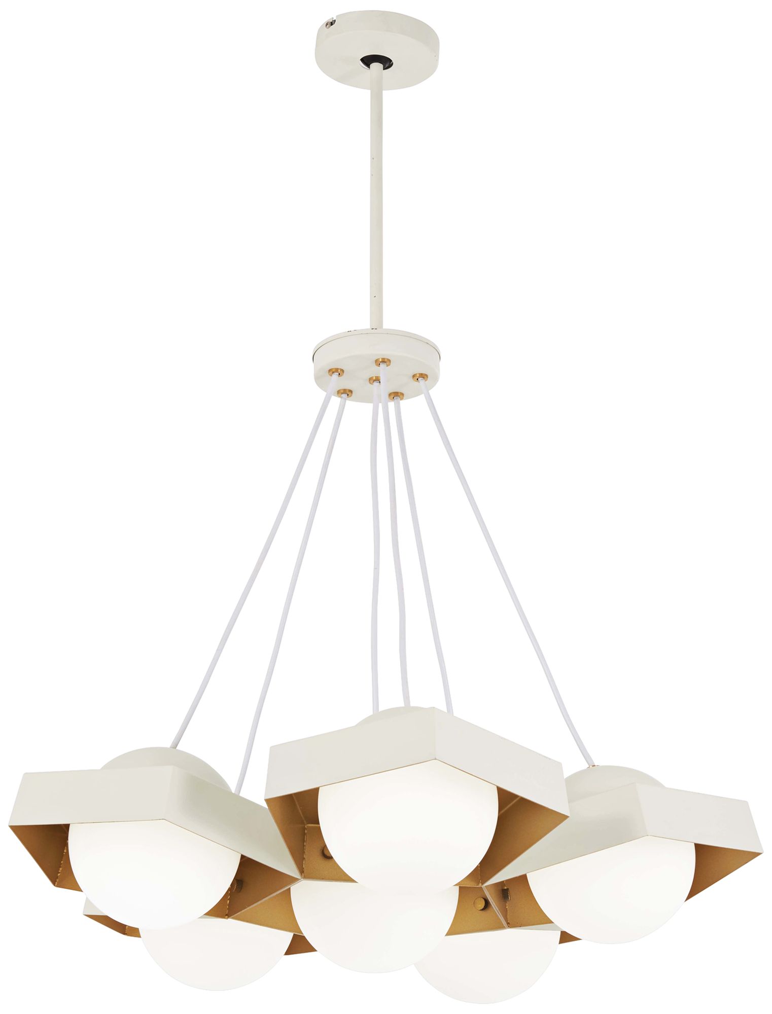 Five-O 26 1/4"W Textured White and Gold 6-Light LED Pendant