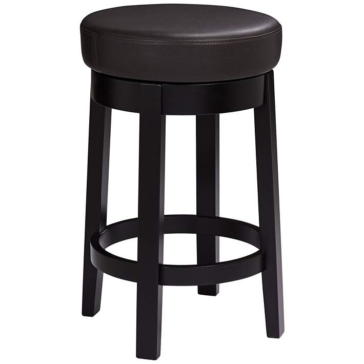Cedric 26 Brown Bonded Leather Swivel, Brown Black Leather Backless Counter Stools