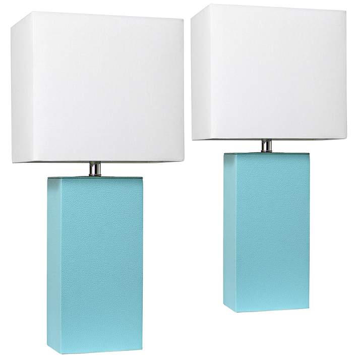 Elegant Designs Aqua Leather Table, Aqua Table Lamp Set
