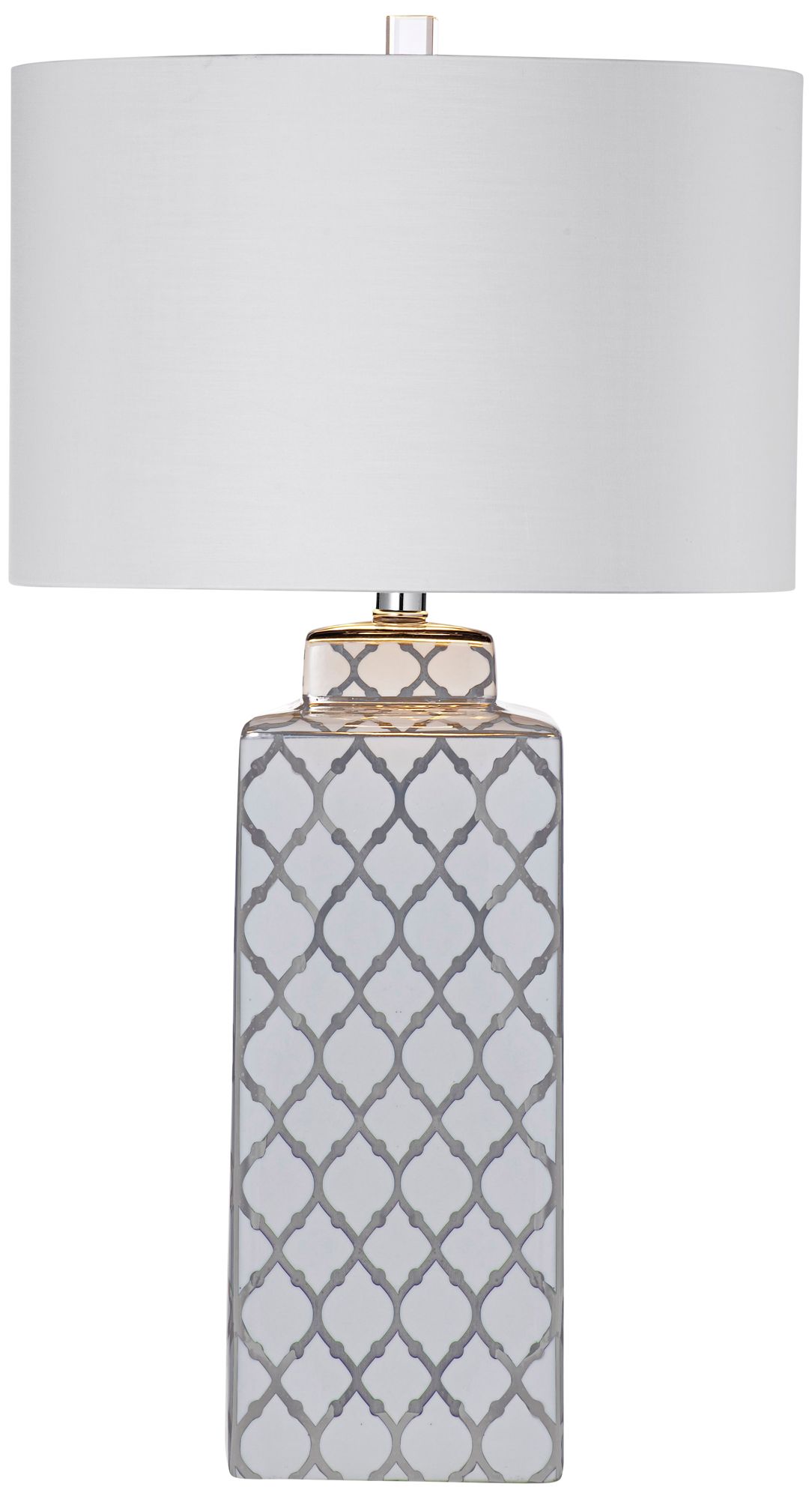 Sydney Silver and White Quatrefoil Ceramic Table Lamp