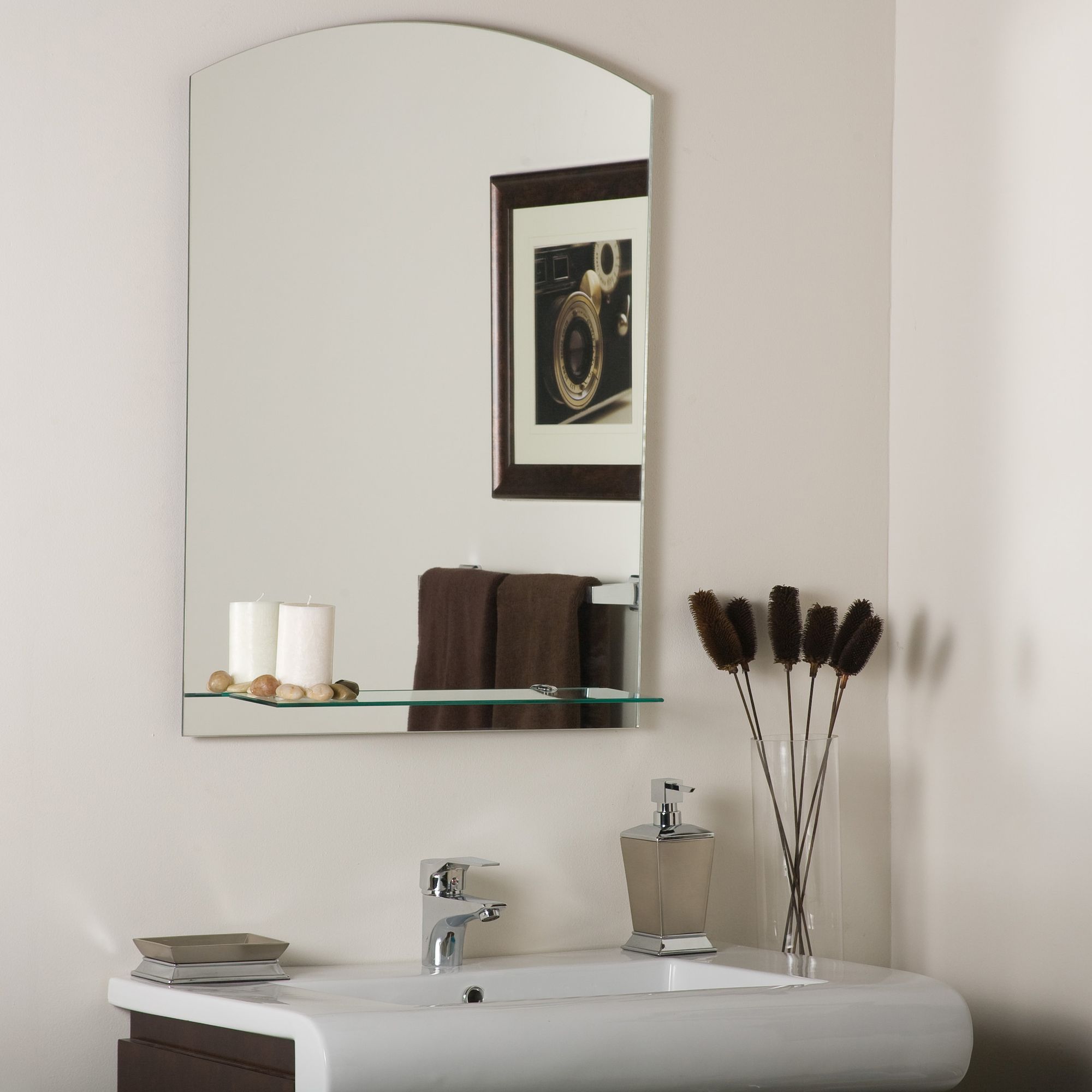 Arch 23 1/2" x 31 Frameless Wall Mirror with Shelf