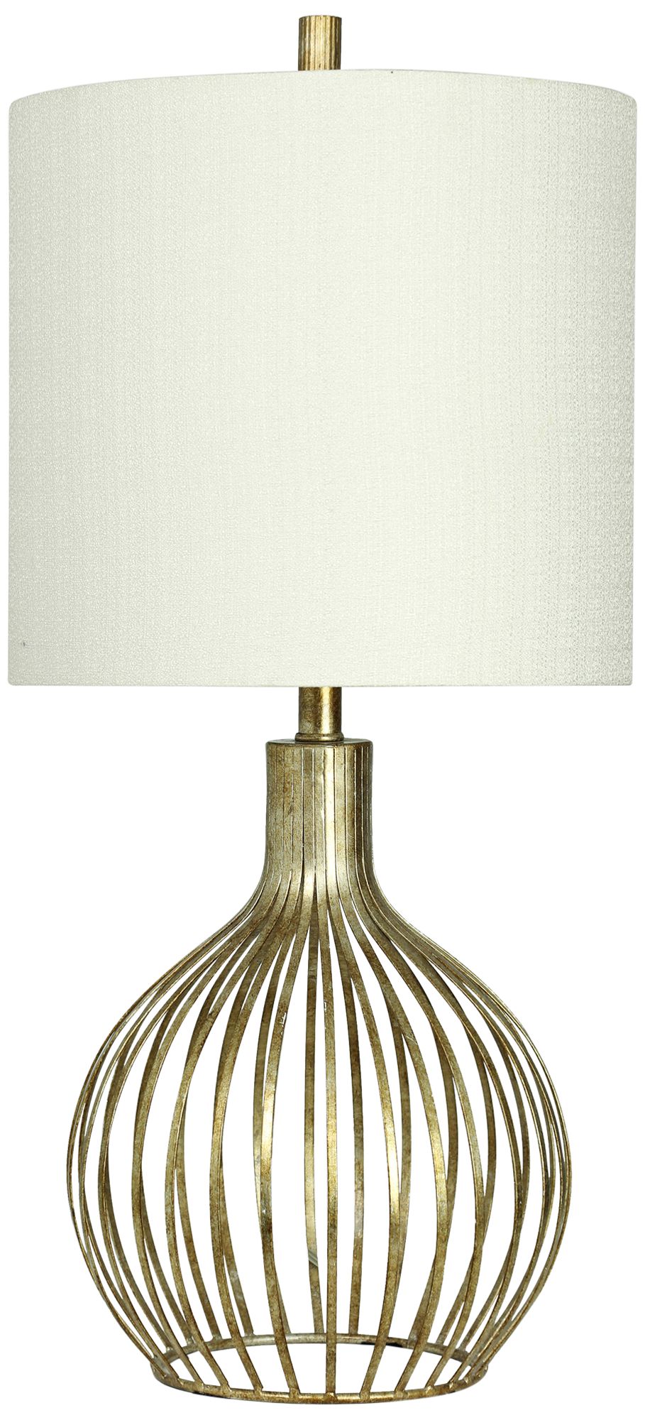 Vintage Gold Cage Table Lamp w/ White Hardback Fabric Shade
