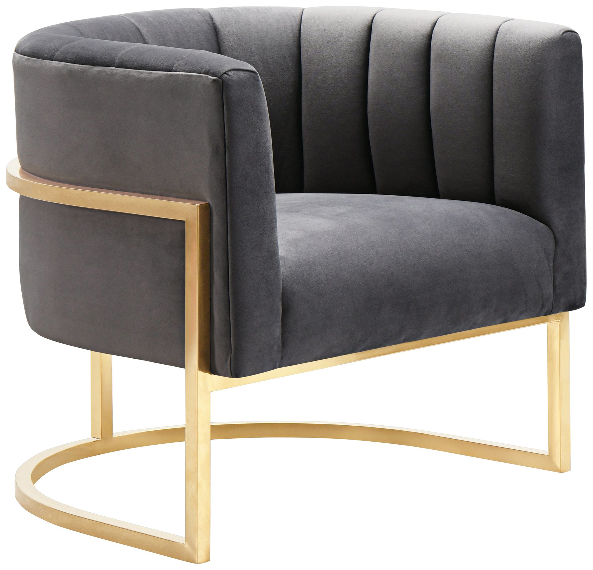 Magnolia Gray Velvet and Gold Armchair