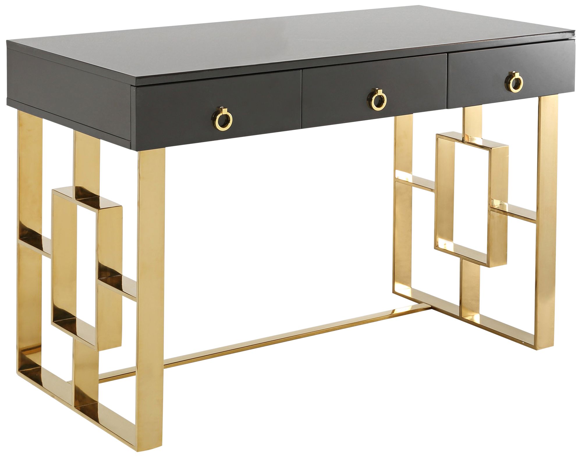 Audrey 47 1/4" Wide Gray Lacquer and Gold 3-Drawer Luxe Desk