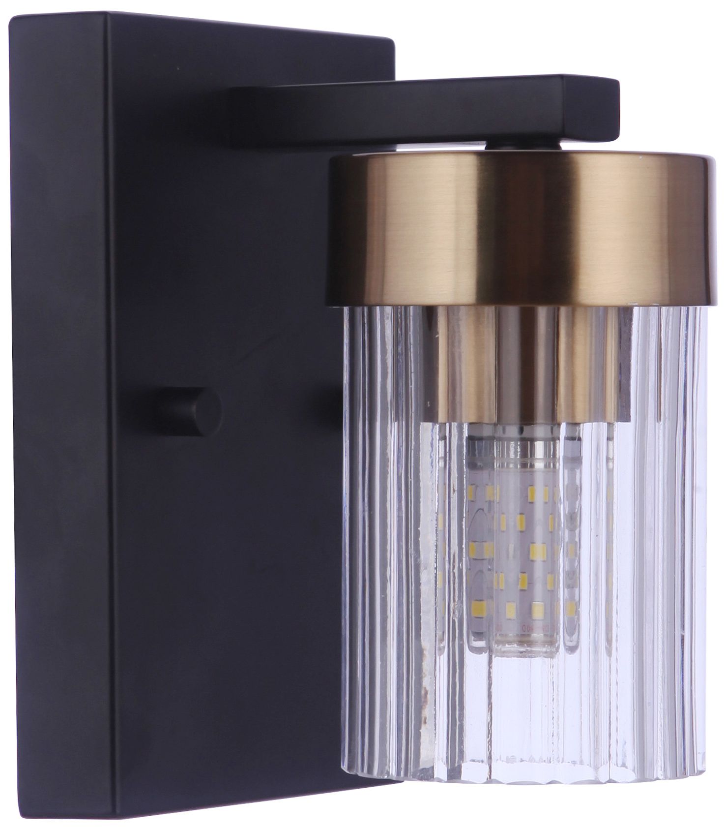 Craftmade Bond Street 6 1/2" Black And Brass Ribbed Glass Wall Sconce