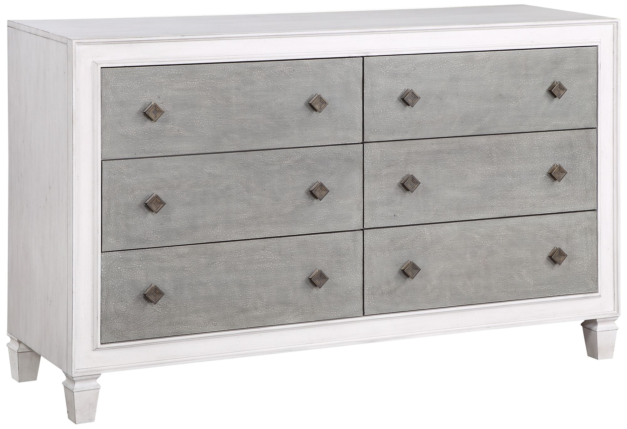 Katia 66" Wide Rustic Gray and White 6-Drawer Dresser