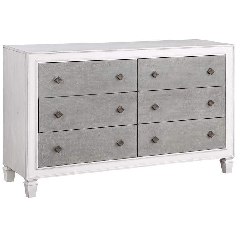 Katia 66&quot; Wide Rustic Gray and White 6-Drawer Dresser